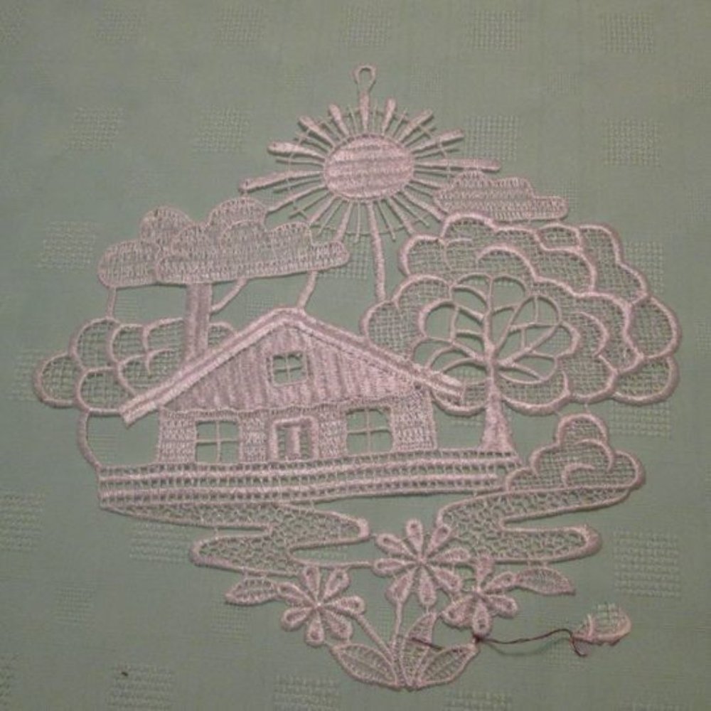 Lace Window Hanger - Cottage Scene